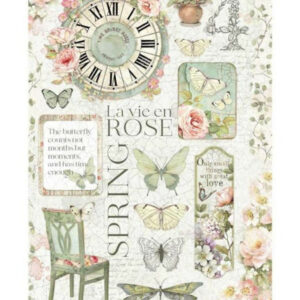 Rýžový papír A4 Stamperia DFSA4619 květiny a nápisy
