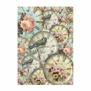 Rýžový papír A3  - 149 -Hodiny s ptáčkem - Cadence