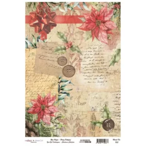 Rýžový papír A4  - 903 Cadence - Vánoční růže s knoflíky